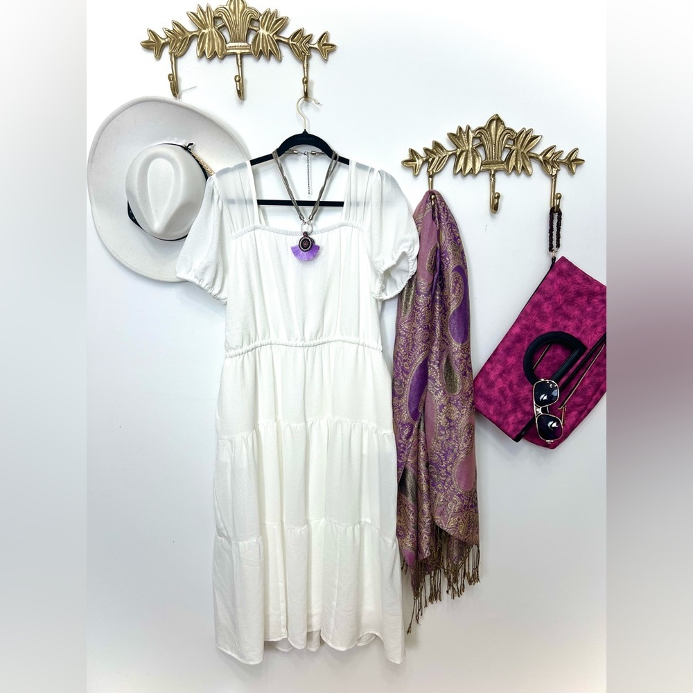 DEX stunning tier short sleeve dress M ptp 20”